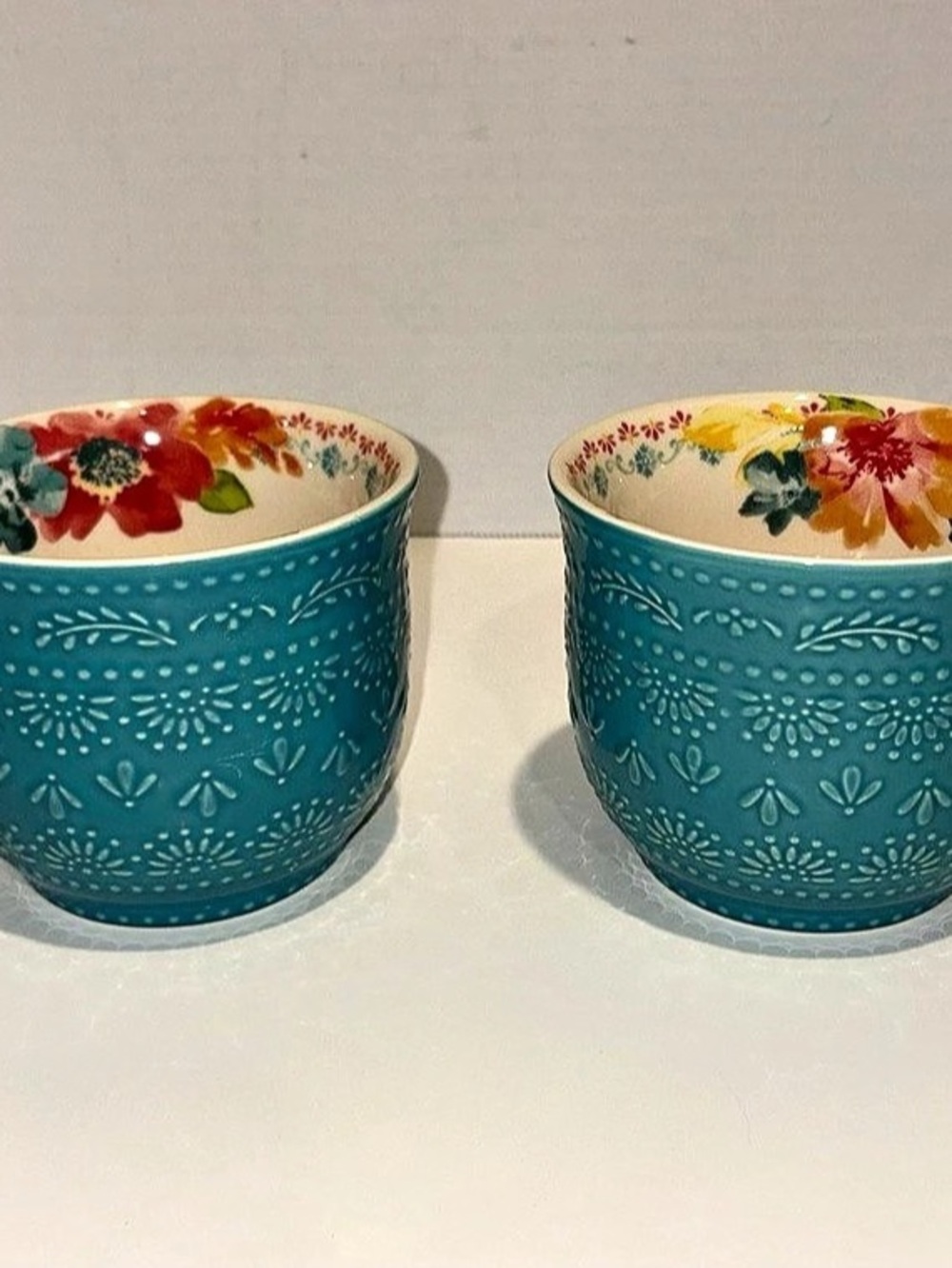 Pioneer Woman Breezy Blossom Teal Jumbo Latte Mug Set Floral Mug Set of 2 Blue &
